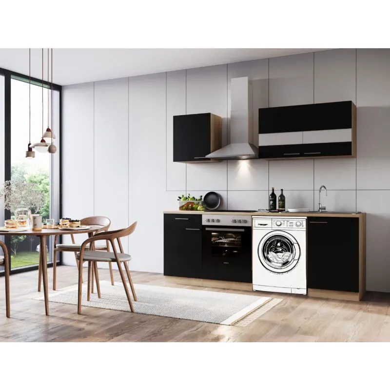 Cucina Mobile cucina Blocco vuoto Lavatrice da incasso Rovere nero Merle 220 