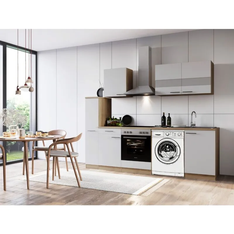  - Cucina Mobile per lavatrice ad incasso Rovere Bianco Merle 250 cm