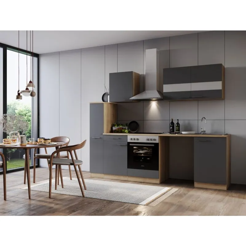  - Cucina Mobile per lavatrice da incasso rovere grigio Merle 250 cm