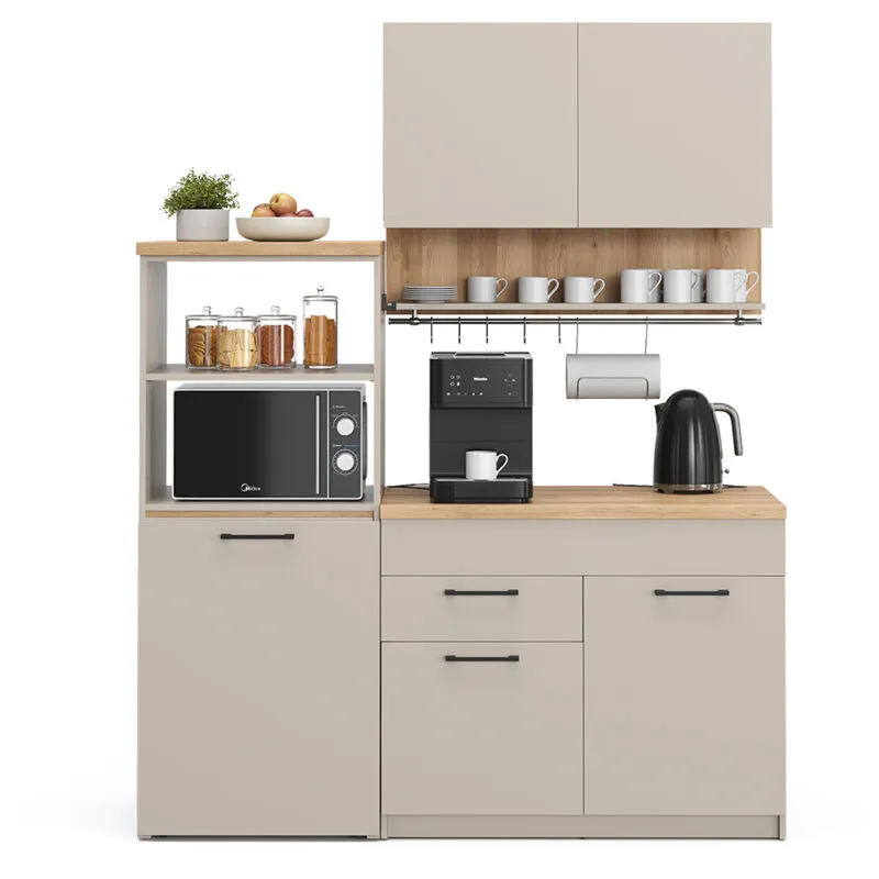 Cucina monoblocco Egbert, Grigio, 160 cm con tavolo allungabile, 