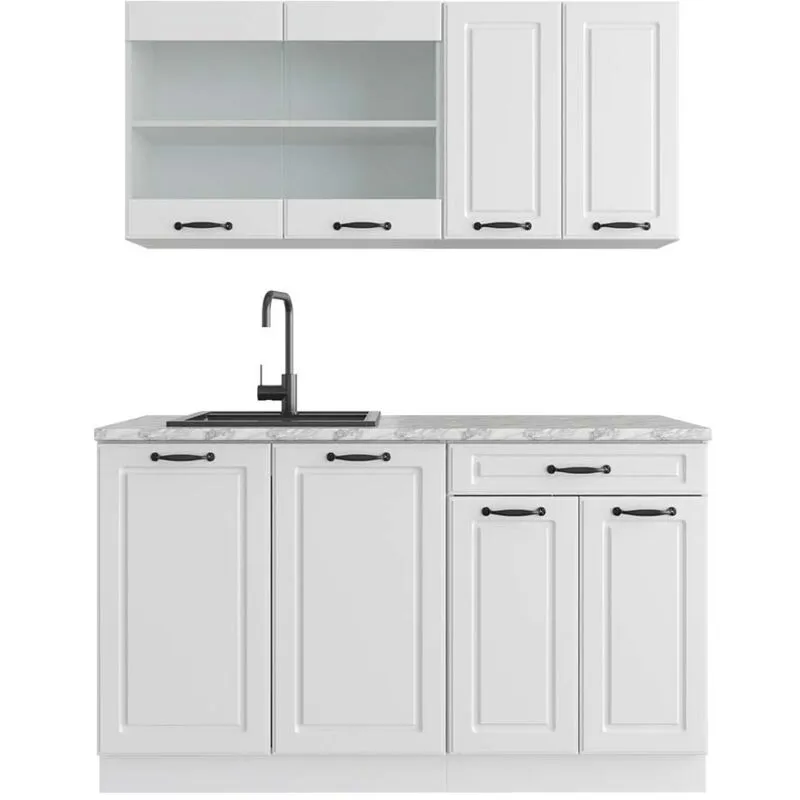 Cucina monoblocco R-Line, Casa di campagna bianca/bianco, 140 cm , PL Marmo, 