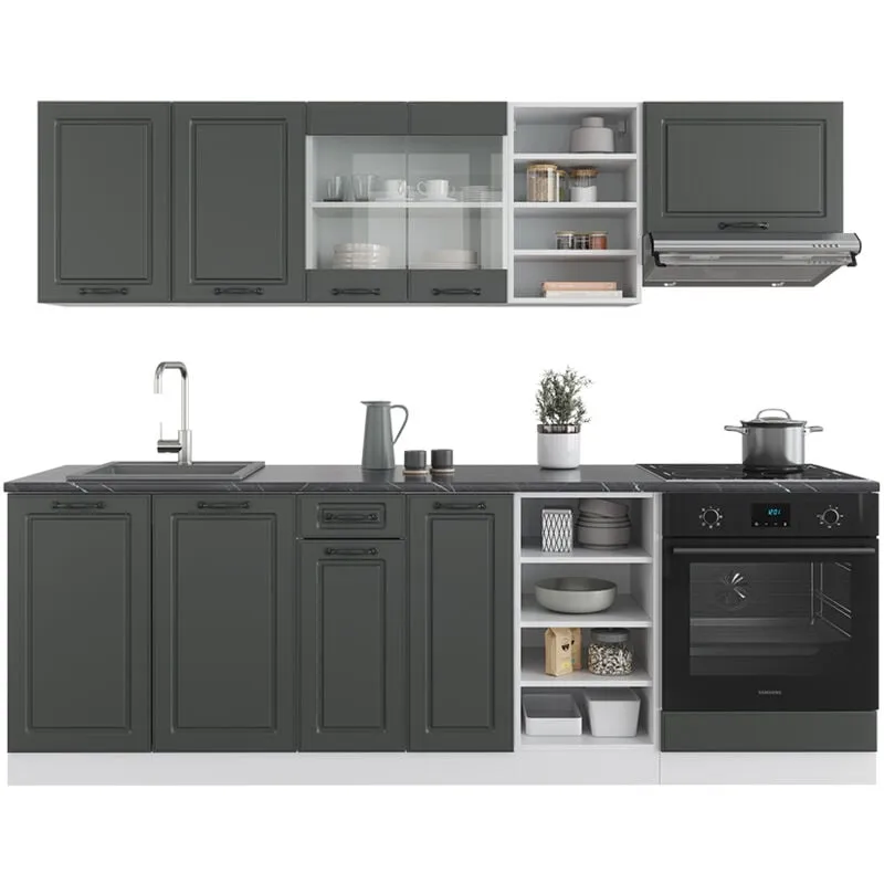  - Cucina componibile R-Line, Antracite casa di campagna/bianco, 240 cm senza piano di lavoro