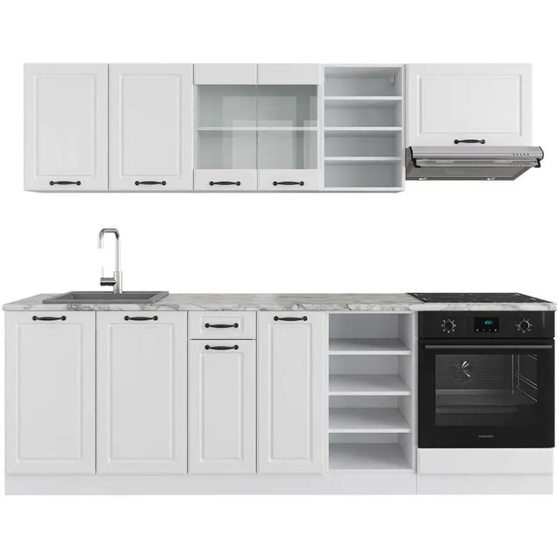  - Cucina componibile R-Line, Casa di campagna bianca/bianco, 240 cm senza piano di lavoro