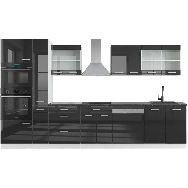  - Mobile da cucina R-Line, Antracite lucido/bianco, 350 cm con armadio alto, pl Antracite