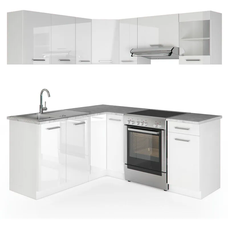  - Cucina angolare completa Rick, Bianco, 167 x 60 cm , pl Marmo