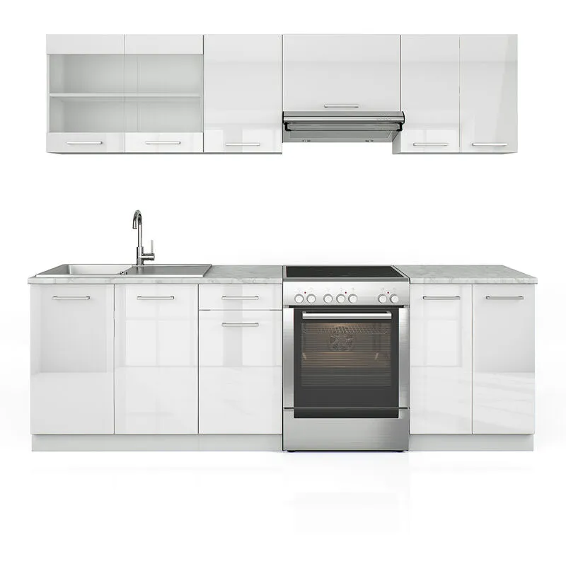  - Cucina componibile Raul, Bianco, 240 cm , pl Marmo