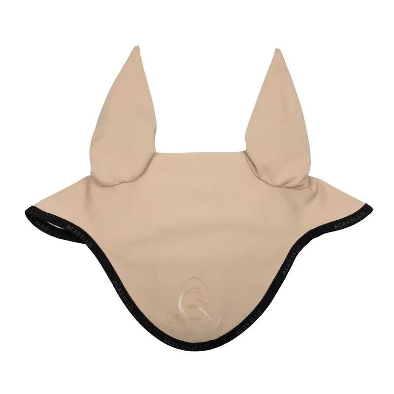 Cuffia antimosche per cavalli in lycra con logo in silicone altamente traspirante ed elastica: Taglia Unica, Marrone Terra e Bianco