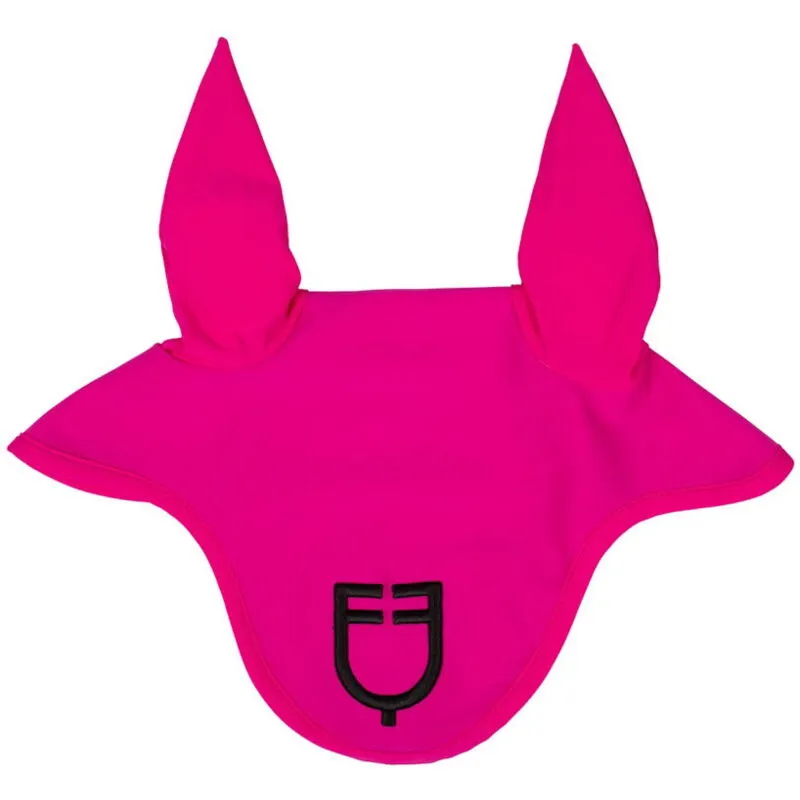 Equestro - Cuffietta antimosche in tessuto tecnico elasticizzato con logo ricamato: full, fucsia bianco