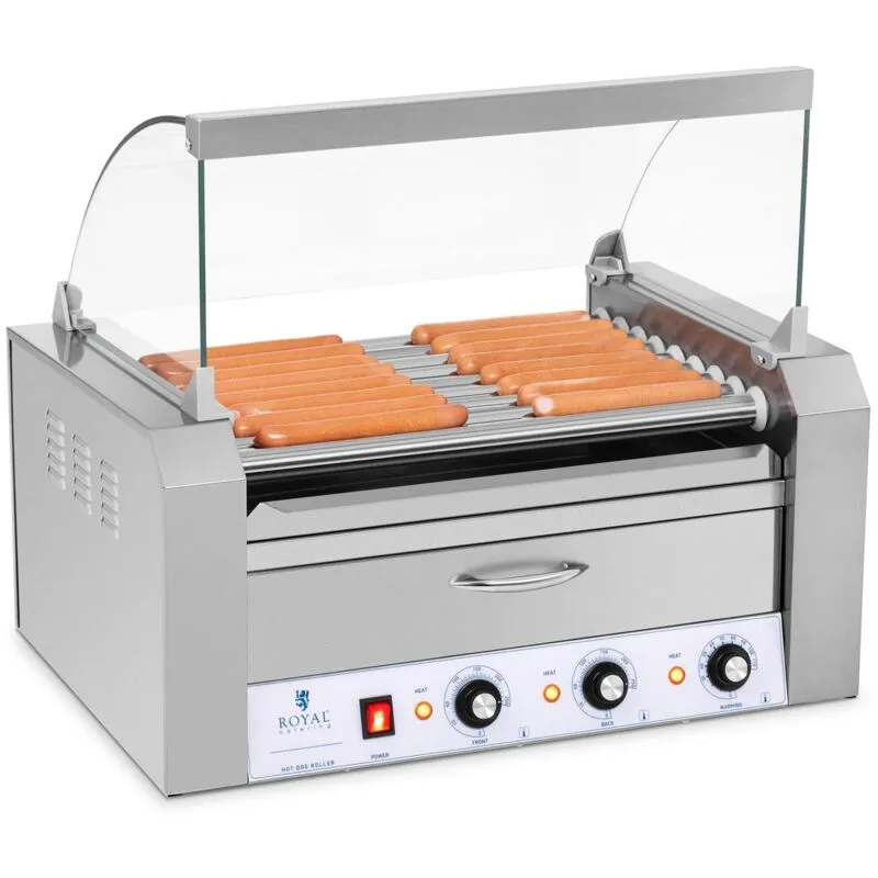 Royal Catering - Cuoci Hot Dog Macchina Professionale Acciaio Inox 9 Rulli 2200 w Per 20 Würstel