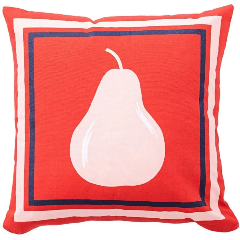 Cuscino  fruits be 40x40 cm, 100% cotone rosso con pera panna - rosso e crema