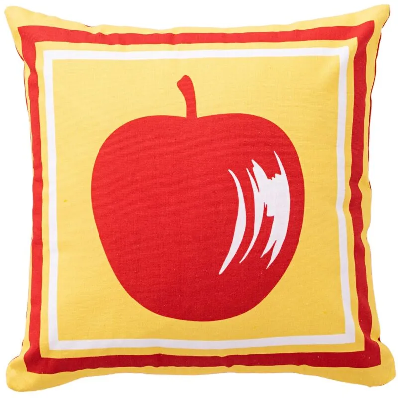 Cuscino  40x40 cm fruits be, 100% cotone giallo con pera mela rossa - giallo e rosso