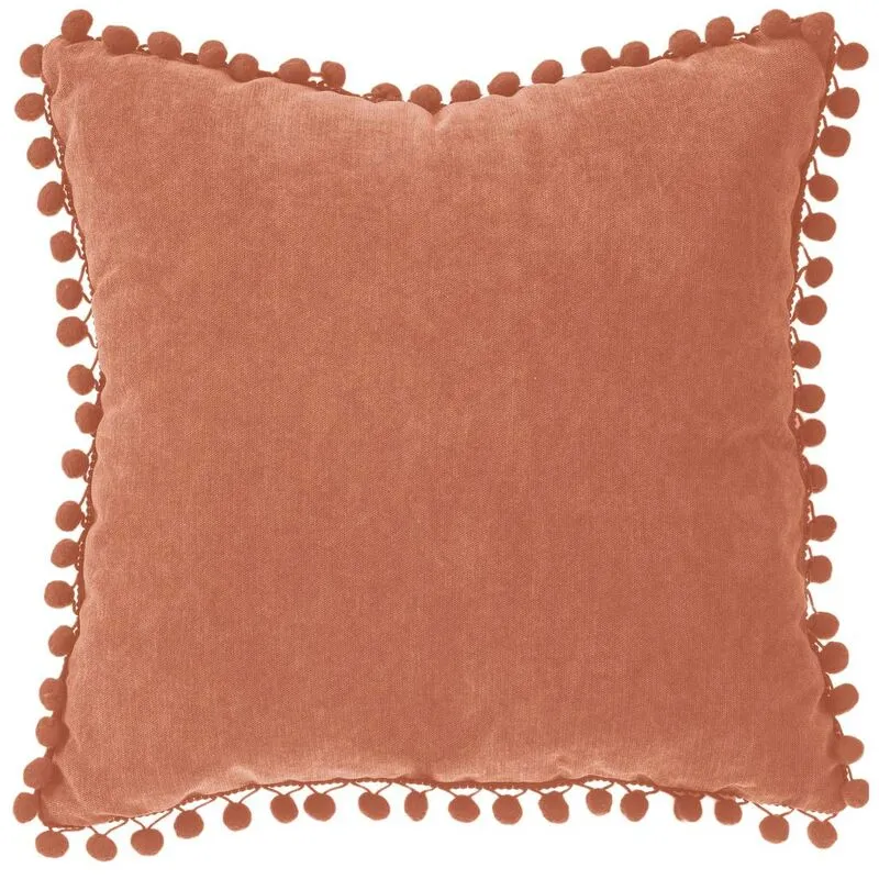 Atmosphera - Cuscino con nappe rosa terracotta 40x40cm - cuscino pompons terracotta 40 x 40 sfoderabile, finiture in nappa, tessuto in poliestere e