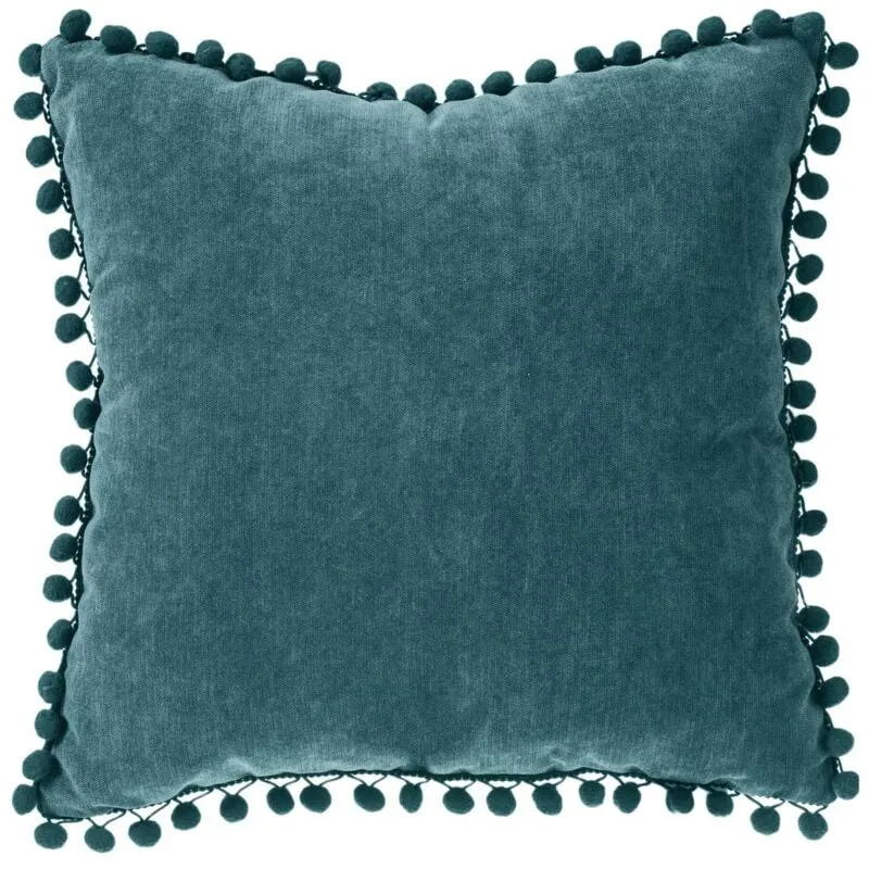 Atmosphera - Cuscino memories con pompon blu anatra 40x40cm - cuscino duck pompons 40 x 40 cm, sfoderabile, finiture in nappa, tessuto in poliestere