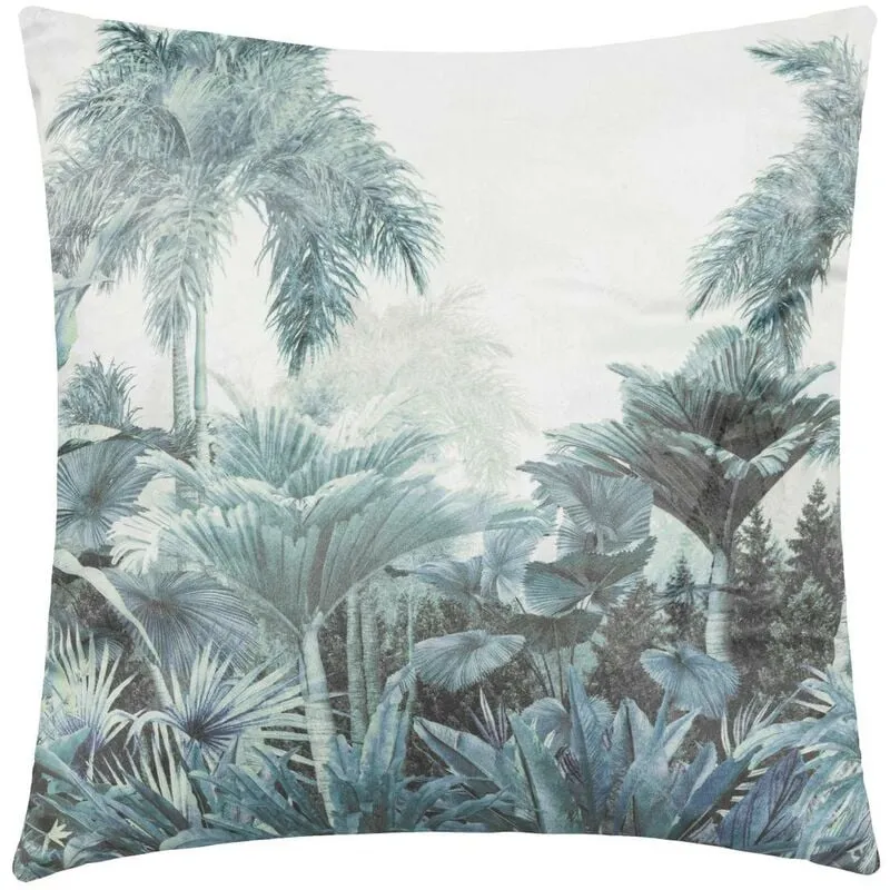 Atmosphera - Cuscino in velluto jungle chic 40x40cm blu grigio stampa giungla créateur d'intérieur - Blu