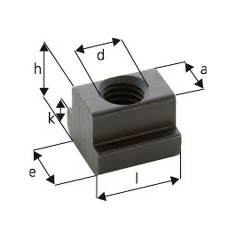 Dado Per Cave a t, d x T-Scanalatura: M16 x 18 Laterale Del 17,7 Millimetri, 28 Millimetri Valutazione e, Cote h: 20 Mm, Cote k: 10 Mm