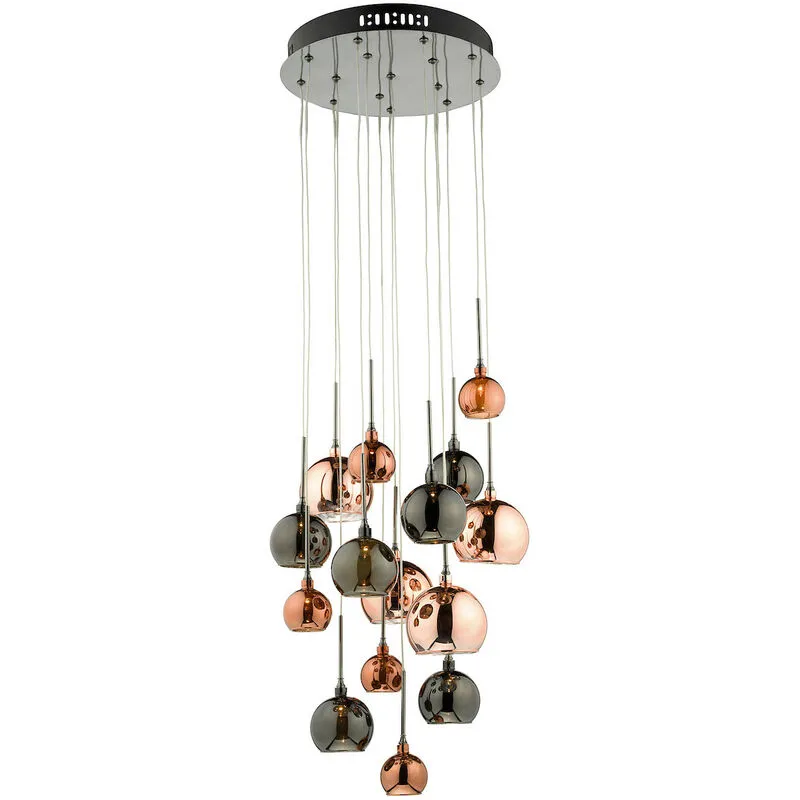 Dar Lighting - dar aurelia - Lampada a sospensione a grappolo con paralumi in vetro rame e bronzo, 15x G4