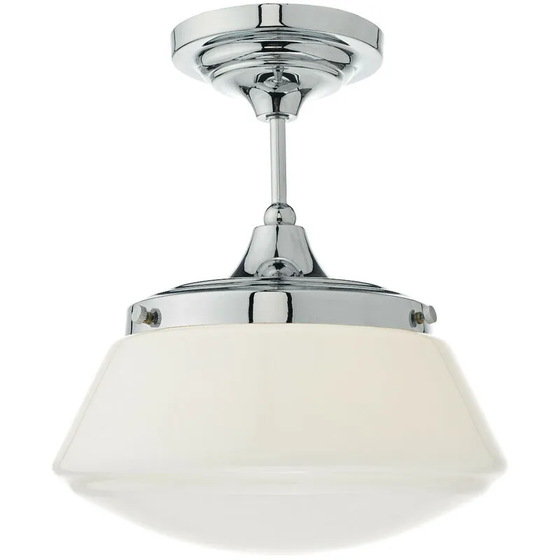 Dar caden - Lampada da soffitto da semi-filo Cromo lucido e vetro opalino IP44, 1x E27