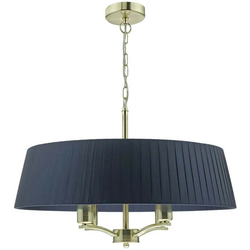 Dar Lighting - dar cristin - Lampada a sospensione cilindrica in ottone satinato con paralume a nastro blu scuro, 4x attacco E14