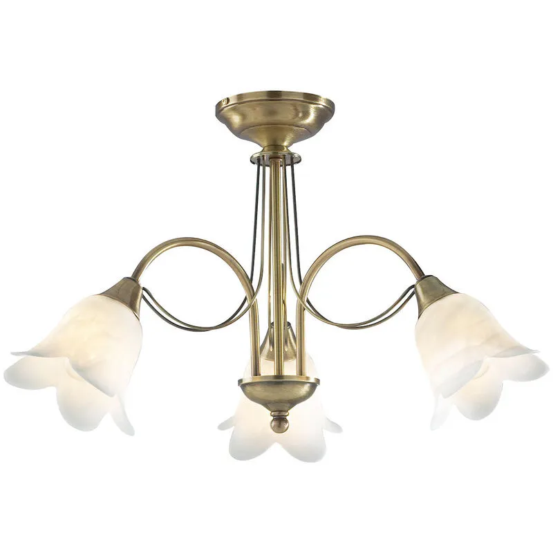 Dar Lighting - dar doublet - Plafoniera Semi Flush Ottone Antico completa di Vetro Alabastro, 3x E14