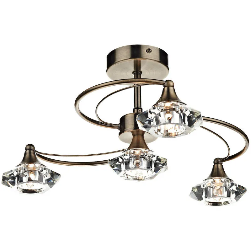 Dar Lighting - dar luther - Plafoniera Semi Flush Luce Ottone Antico Cristallo, 4x G9