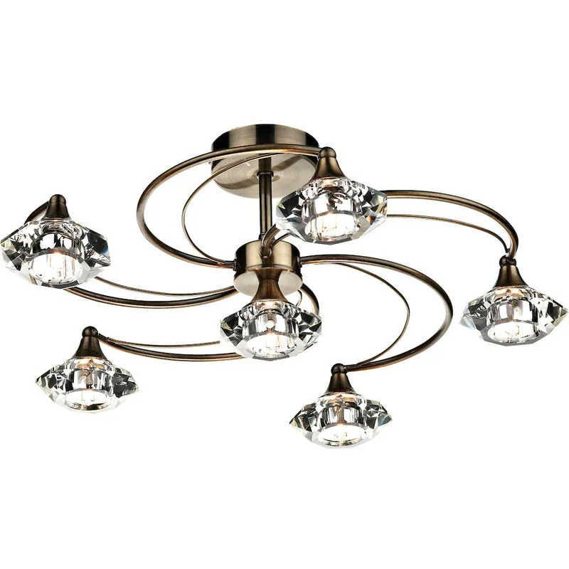 Dar Lighting - dar luther - Plafoniera Semi Flush Luce Ottone Antico Cristallo, 6x G9