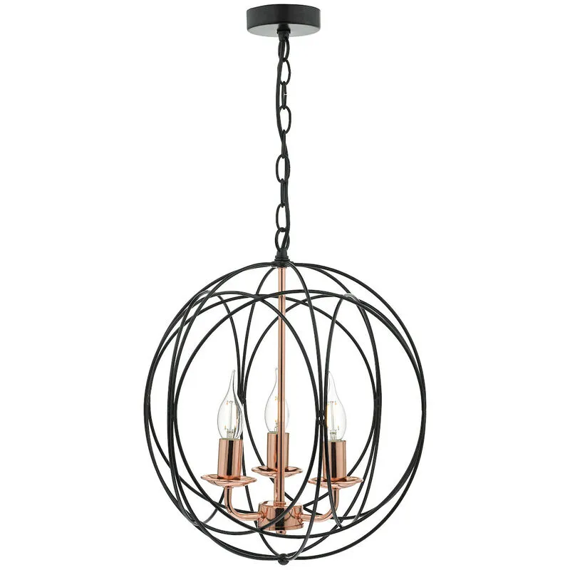 Dar Lighting - dar phoenix - Lampada a sospensione Wire Frame Nero e Rame, 3x E14