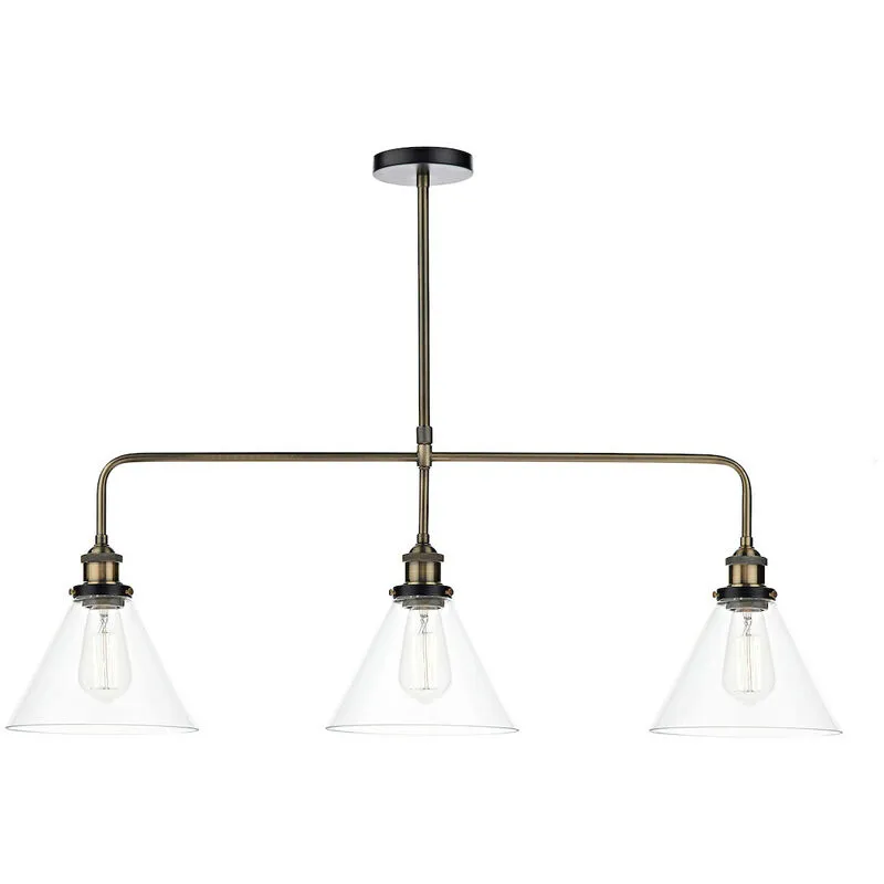 Dar Lighting - dar ray - Lampada a sospensione a barra dritta in ottone anticato trasparente, 3x E27