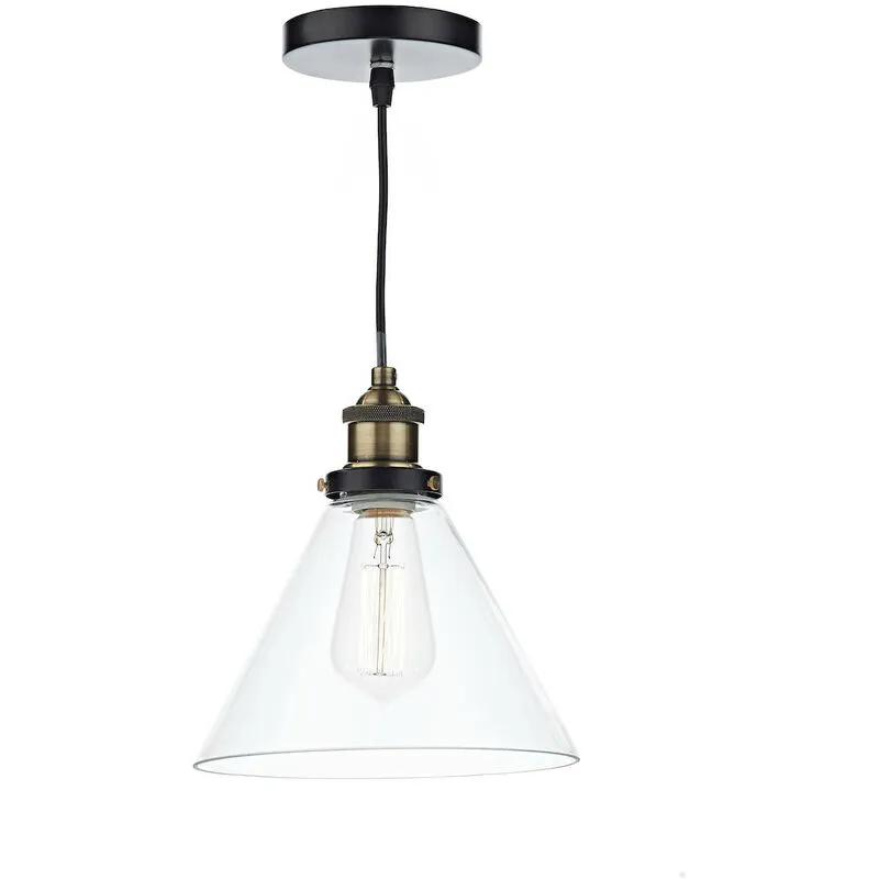 Dar Lighting - dar ray - Lampada a sospensione a cupola in ottone anticato trasparente, 1x E27