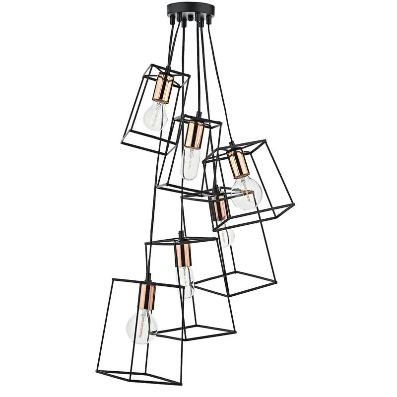 Dar Lighting - dar tower - Lampada a sospensione a grappolo con struttura in filo metallico, nera, 6x E27