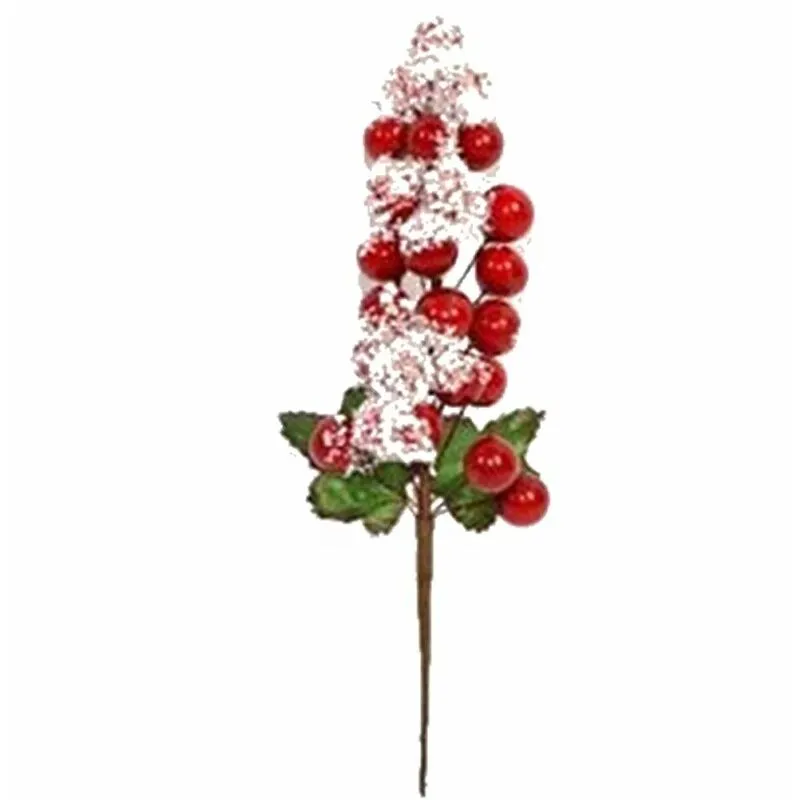 Cose Da Casa - Decorazioni natalizie addobbi per Albero di Natale Pick innevato con bacche rosse regalo ghirlande casa negozi vetrine cm 19 - pezzi: