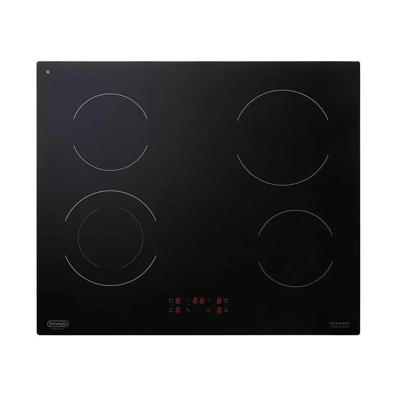 DeLonghi PVC61N Piano Cottura Piastre Radianti in Vetroceramica 4 Zone Funziona Pausa Comandi Touch Control 60 cm Nero