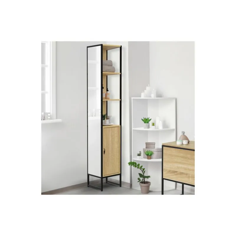 Idmarket - detroit Mueble de baño de 1 puerta con espejo y estantes de diseño industrial