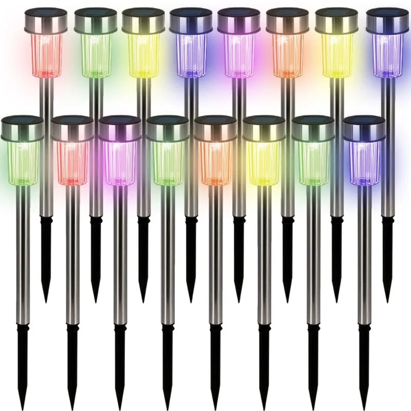 16x Lampade Solari a led da Giardino Faretti Multicolore con Sensore in Acciaio Inox 36cm - Monzana