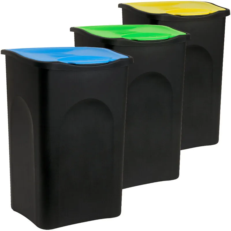 3x 50 l bidoni per rifiuti con coperchi Set di bidoni raccolta differenziata Set bidoni colorati rifiuti carta plastica - 