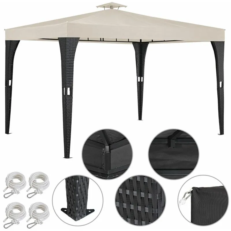 Gazebo polyrattan 3x4m doppio tetto antimacchia Resistente ai raggi uv padiglione giardino feste crema - 