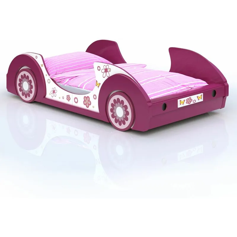  - Letto Bimbi Auto butterfly Lettino Bimbe legno 90x200 cm Protezione Anti Caduta con Rete Doghe