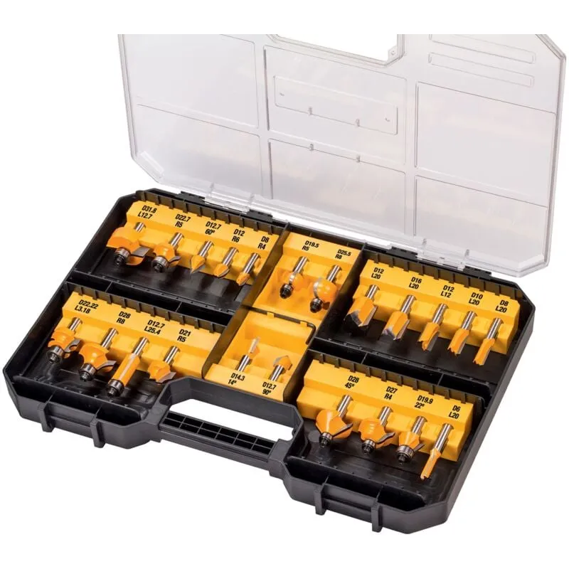 Set di frese in metallo duro (HM) DeWALT 22 pezzi con gambo da 8 mm DT90017-QZ