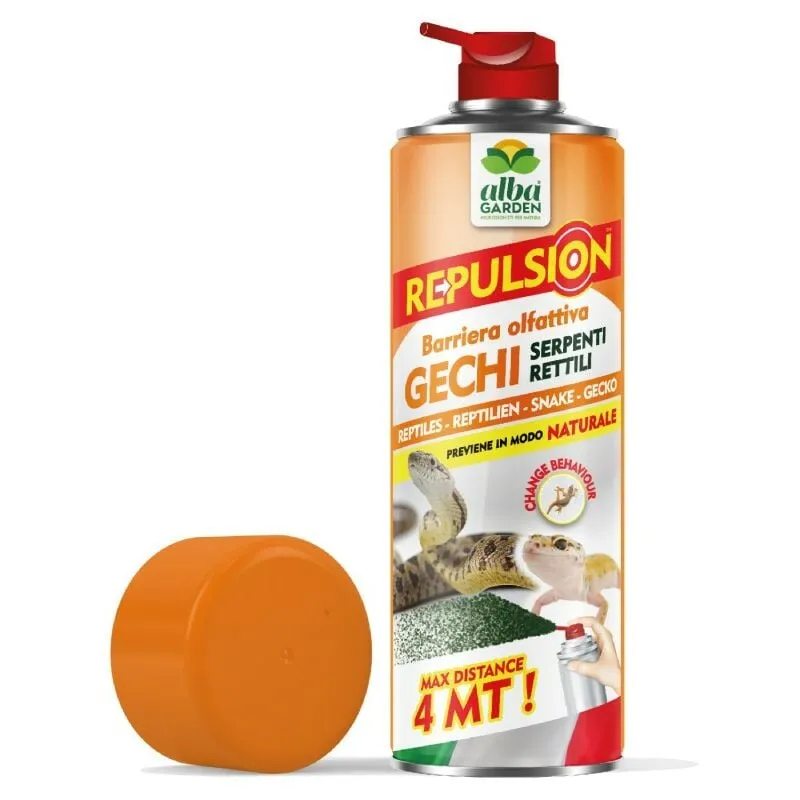 Disabituante Repellente Gechi Serpenti e Rettili Spray Gas Effetto Immediato Barriera Olfattiva Naturale contro i Rettili x 600 ml