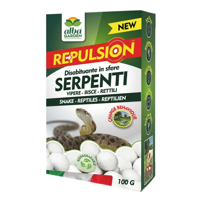 Disabituante Serpenti e Rettili Repellente in Sfere di Cellulosa Barriera Vegetale Olfattiva Anti Rettili Allontana i Rettili x 100 g