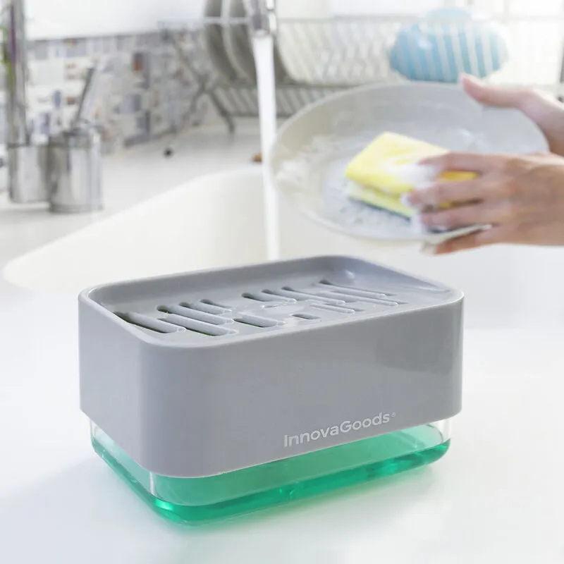 Innovagoods - Dispenser per sapone 2 in 1 per lavello Pushoap, risparmia sapone ed è molto facile da usare, con funzione di sapone liquido e schiuma,