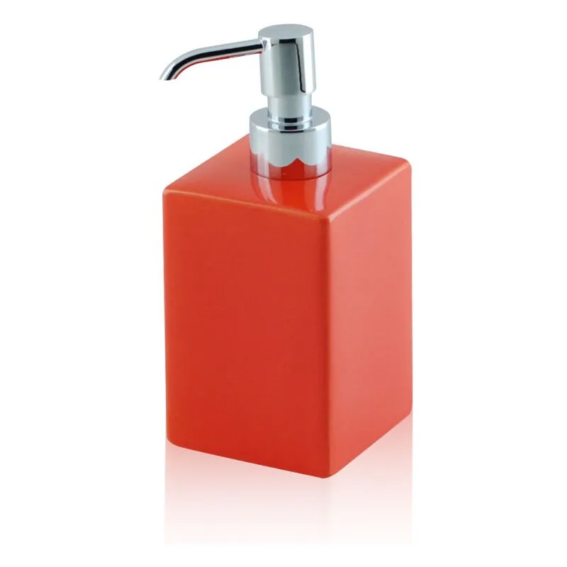 Dispenser - dosatore di sapone quadrato da appoggio in ceramica e ottone cromato - accessori bagno, colore arancione - Arancione