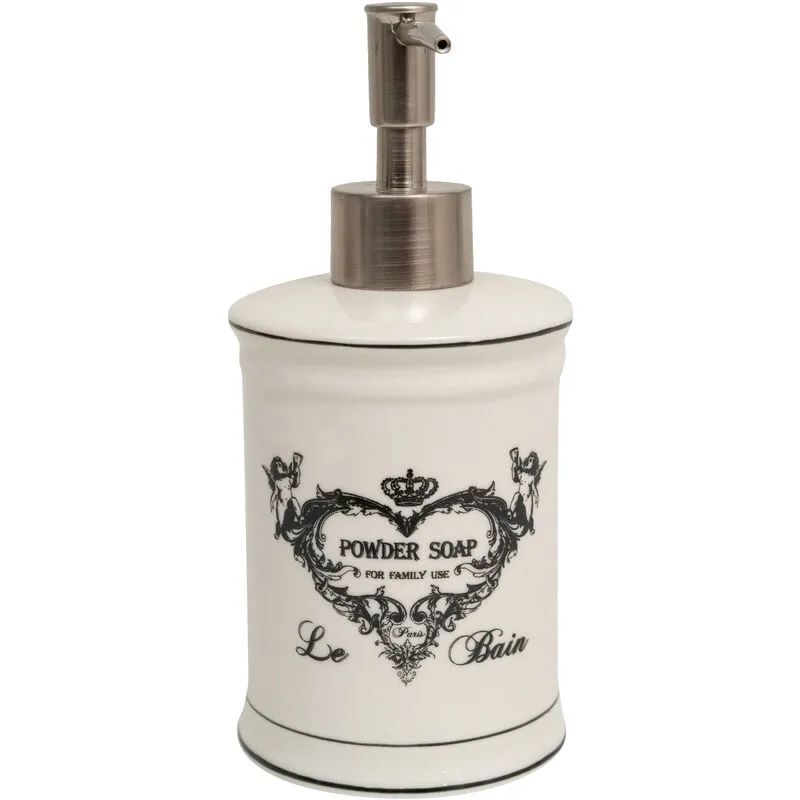 Dispenser sapone liquido in porcellana bianca decorata Powder Soap L8,5xPR8,5xH18 cm - Bianco