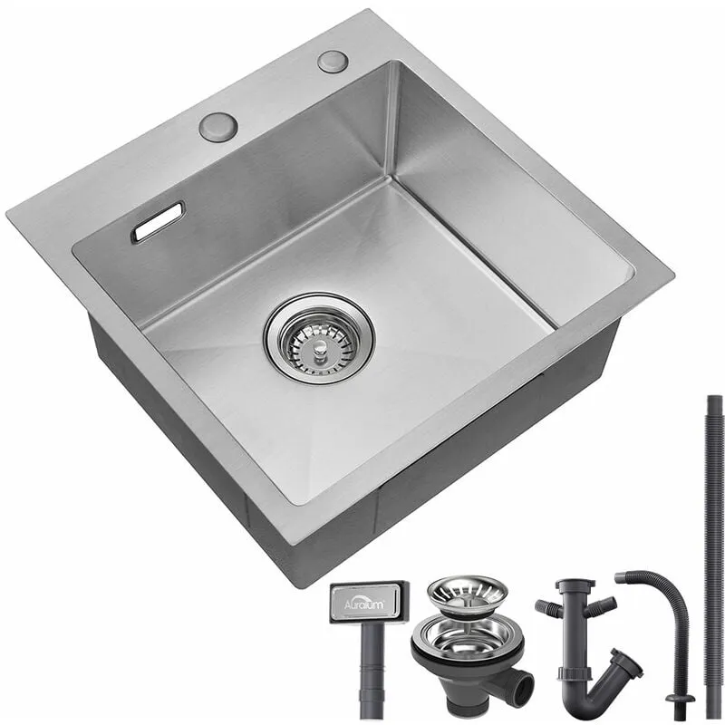 Auralum - Lavello da Cucina in Acciaio Inox 45x45cm Lavandino Incasso Vasca Singola, Lavello Quadrato da Appoggio o Filotop, con Sifone e Set di