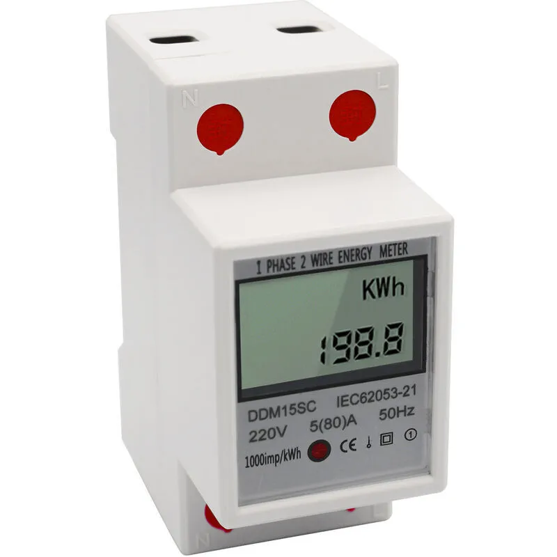 Display digitale lcd Contatore di energia monofase su guida din 5-80A 220V 50Hz KWh Contatore elettronico Monitor del consumo di energia DDM15SC