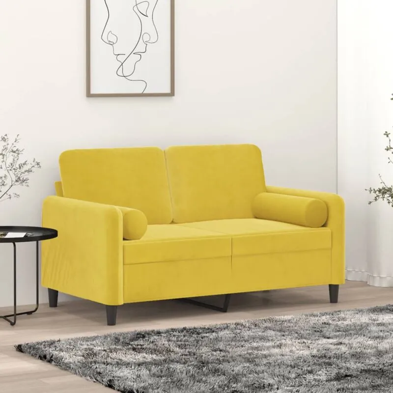 Vidaxl - Divano a 2 Posti con Cuscini Giallo 120 cm in Velluto