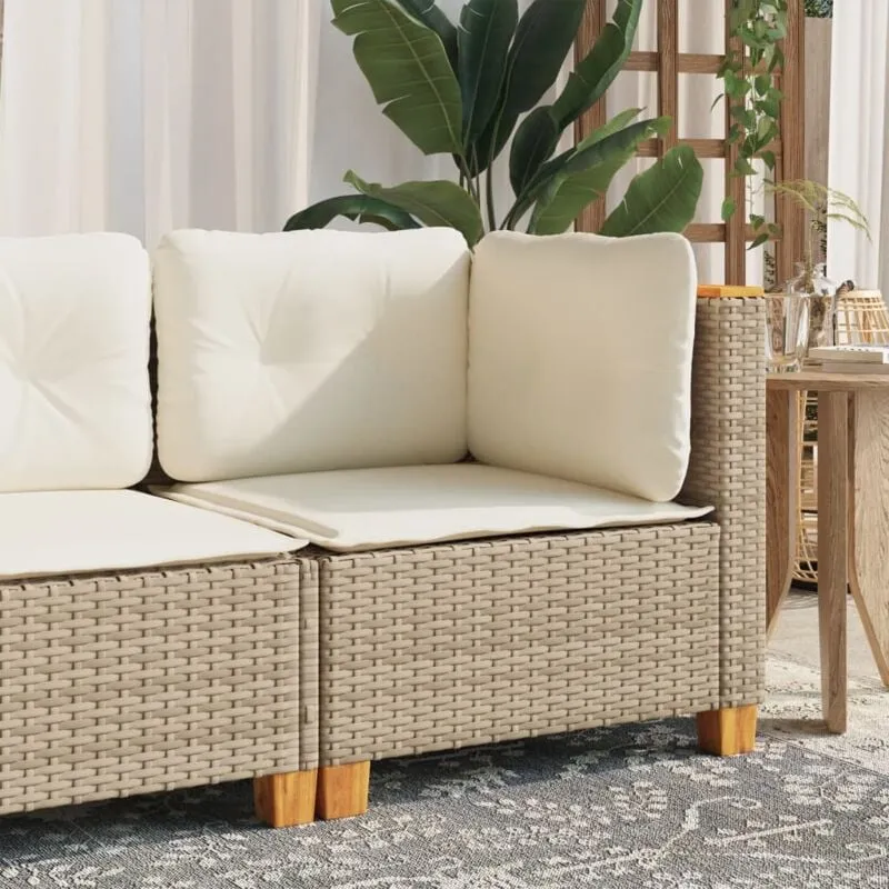 Divano Angolare da Giardino con Cuscini Beige in Polyrattan - Vidaxl