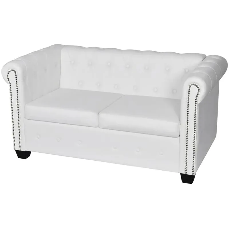 Divano Chesterfield a 2 Posti in Finta Pelle Bianco - Vidaxl