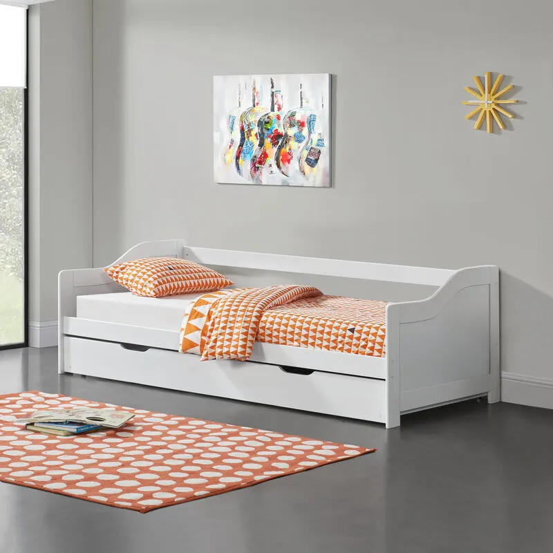 [en.casa] Divano con Secondo Letto Estraibile 2 Posti Letto 2 Letti Singoli Bianco 90 x 200 cm