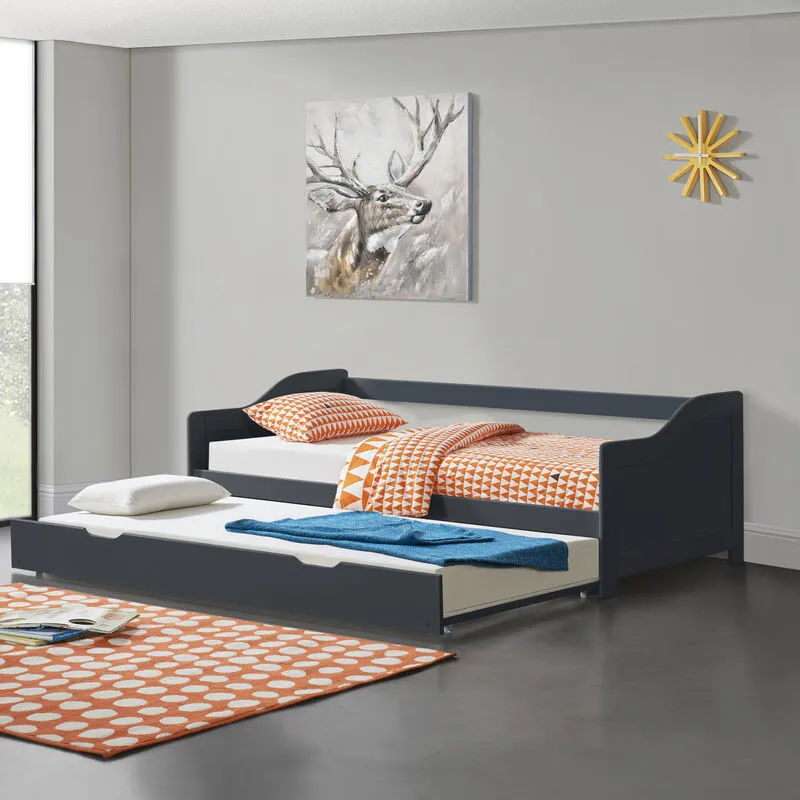 Divano con Secondo Letto Estraibile 2 Posti Letto 2 Letti Singoli Grigio Scuro 90 x 200 cm - [en.casa]