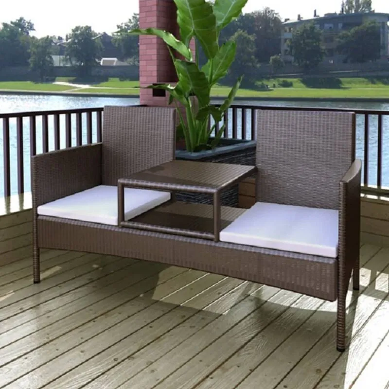 Vidaxl - Divano da Giardino a 2 Posti con Tavolino in Polyrattan Marrone 5212